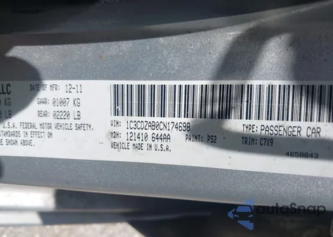 2012 Dodge Avenger Se from USA, damaged, VIN 1C3CDZAB0CN174698